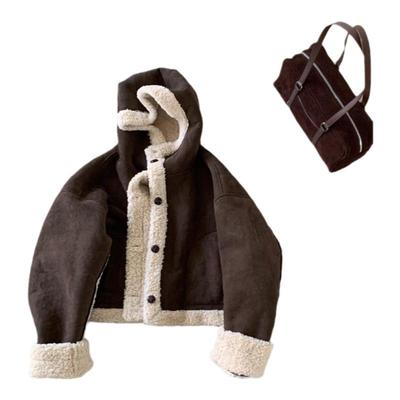 韩系皮毛一体羊羔毛保暖棉衣