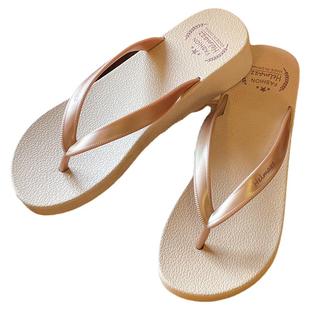 日本进口外穿夹脚拖鞋洗澡海边沙滩坡跟厚底纯色居家拖鞋女