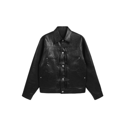 环洞金属丝复古油蜡感皮衣