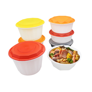 一次性圆形高档防盗锁扣外卖打包盒汤面碗餐盒麻辣烫圆盒便当盒