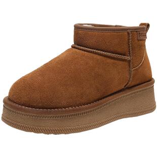 百丽厚底针织羊毛雪地靴防滑新款毛毛保暖休闲短靴棉鞋子E8B1DDD5