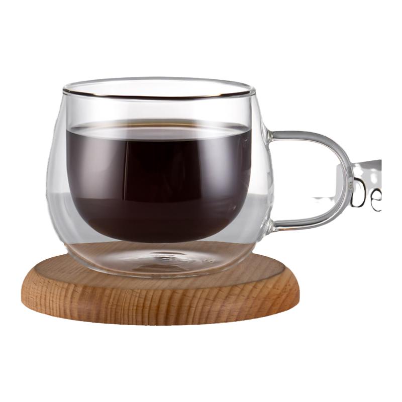 mrwater双层玻璃杯透明浓缩咖啡杯耐高温隔热杯带把圆肚花茶杯子