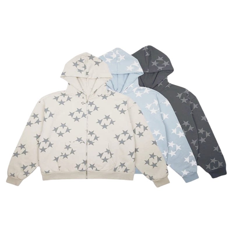 Printed Casual Hooded Sweater Jacket印花休闲宽松连帽卫衣外套
