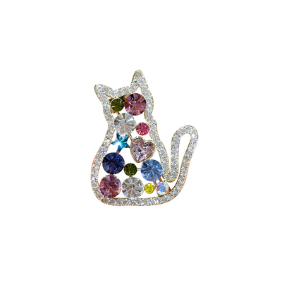 彩色水晶猫咪胸针女时尚个性