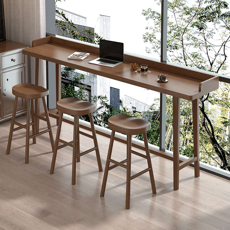 实木阳台吧台高脚桌带挡边简约现代落地窗长条桌酒吧桌奶茶店桌椅