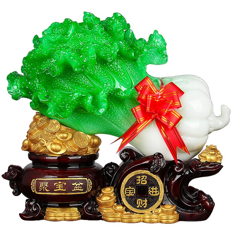 玉白菜聚宝盆储蓄罐招财摆件大金蟾客厅酒柜装饰店铺开业工艺礼品