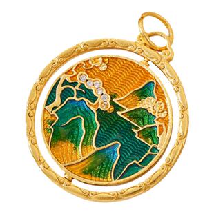 古法沙金莲花圆牌吊坠毛衣链九尾狐狸图案吊饰diy配件龙年山鬼花