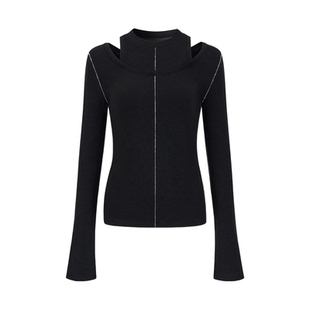 创世纪元【以线构筑】羊绒打底衫假两件镂空上衣设计感撞色衣服女