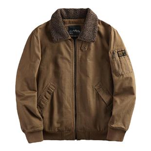 外贸加绒飞行员夹克男宽松工装大码棉服加厚羊羔绒冬季翻领外套