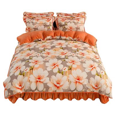 加绒加厚牛奶绒被套四件套母婴级