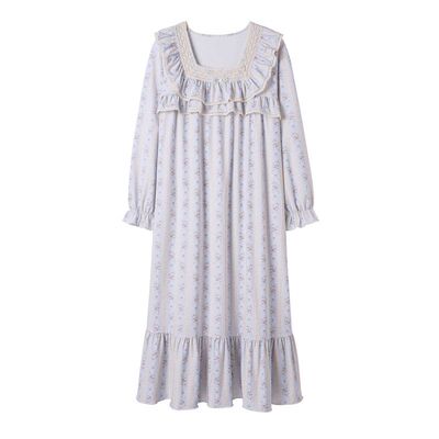 甜美蕾丝花边小碎花纯棉睡裙春夏季长袖中长款田园风女童家居服