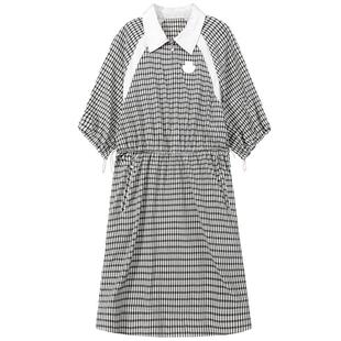 谜底连衣裙五分袖女2025夏季新品复古风通勤格纹中长裙252ML0677