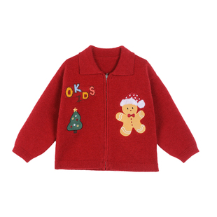 小O爸男婴童 男宝宝红色毛衣2026新款圣诞开衫婴儿可爱外套