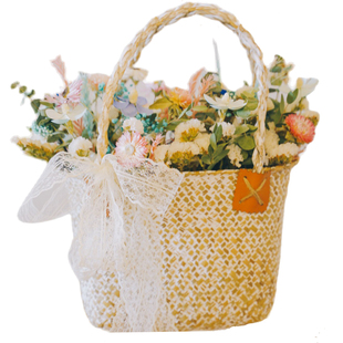 尤加利雏菊勿忘我干花花束田园野餐花篮花束网红干花花束摄影道具