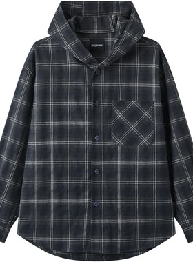 gxg.jeans男装 蓝色格纹复古潮流宽松连帽夹克外套男 25秋新品