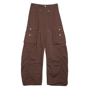 拓谷美式潮酷多口袋工装裤休闲裤子女春夏抽褶直筒运动裤阔腿长裤