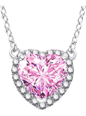 莫桑石粉钻群镶爱心吊坠项链