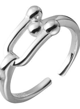 马蹄扣锁戒指纯银韩版女性