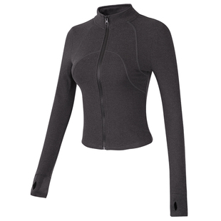 健身女孩德绒立领瑜伽服外套秋冬显瘦普拉提跑步长袖修身运动上衣