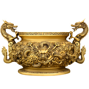 纯黄铜九龙香炉双龙香炉双耳香炉摆件家用供奉寺庙佛堂插线香特大