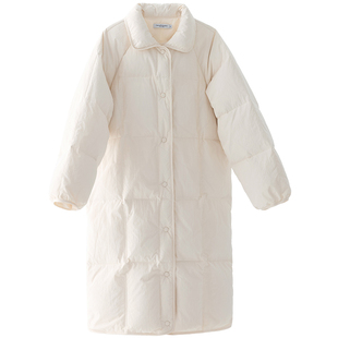 羽绒服女90白鸭绒长款过膝高级感米白色气质保暖面包服外套宽松