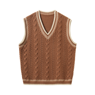 Holocene美式潮牌秋冬学院风麻花毛衣男休闲V领背心针织衫宽松衫
