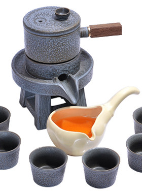 陶瓷石磨旋转出水复古自动茶具