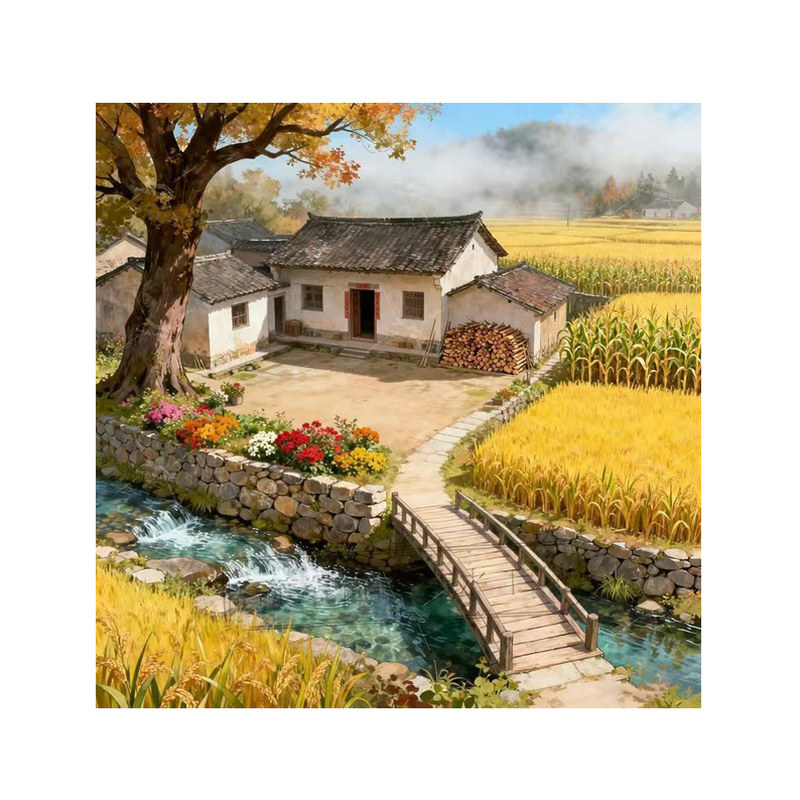田园风光自粘防水墙贴画