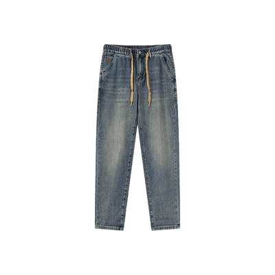 凯施迪松紧抽绳直筒牛仔裤男款夏