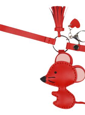diy手工编织真皮钥匙扣老鼠挂件