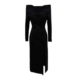 现货2026新款喜庆红色晚礼服法式设计感深V领长袖包臀开叉长裙女