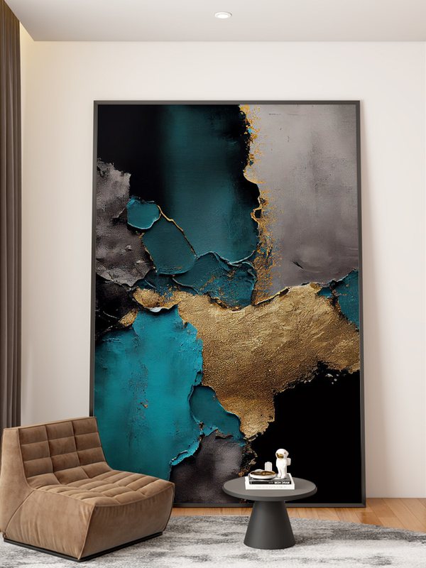 墨绿色抽象肌理感客厅沙发装饰画现代轻奢高级感玄关落地大幅挂画