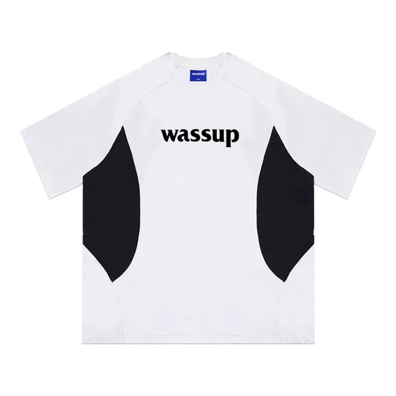 WASSUP美式运动黑白字母T恤短袖