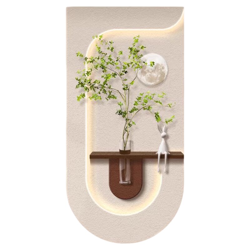 奶油风水培绿植玄关装饰画