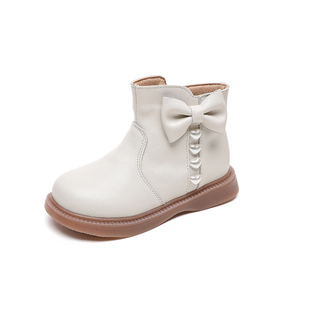 小满鲨女童真皮洋气小短靴加绒秋冬新款儿童皮靴女黑色软底小靴子