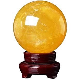 东北缺角天然水晶球补角牌黄色方解石摆件艮宫房子西南坤卦效果好