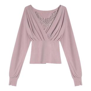 贰羊设计【绮柔】假两件花边吊带v领针织衫女温柔风收褶收腰上衣