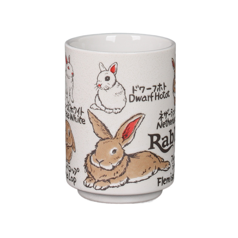日本进口美浓烧立体猫咪兔子爱犬陶瓷茶杯手杯日式汤吞饮料杯寿司