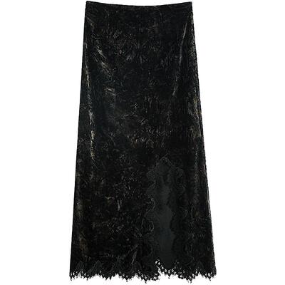 COCOBELLA刺绣拼接丝绒半身裙