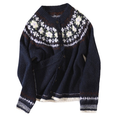 大于诗集 北海之约8羊毛短款圆领绒感毛衣女休闲针织开衫外套秋冬