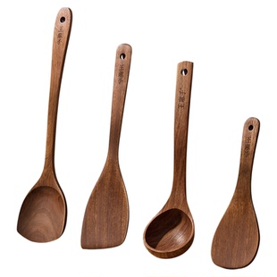 王麻子锅铲乌檀木原木铲子不粘锅专用炒菜铲子煎铲汤勺子饭勺套装