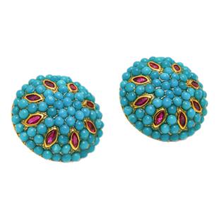 龙丰绿松轩S925银镀18K金天然绿松石美松小米珠甄选耳钉百搭女款