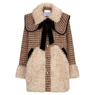 LULUALWAYS【商场同款】25冬季新款甜美气质毛绒蝴蝶结大衣长外套