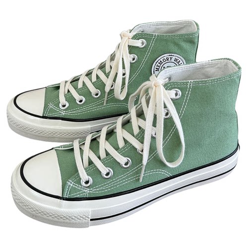 薄荷绿时尚青春潮流男女同款百搭学院系带港风休闲经典复古帆布鞋