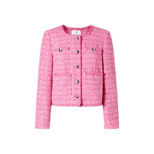 MOISSAC摩萨克秋装粗花呢精致小香风方领箱型短外套上衣女