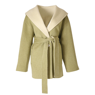 ZHUYIYI 绿色海军领短款双面呢手工羊绒大衣女短款小个子毛呢外套