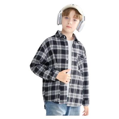 儿童格纹磨毛宽松舒适长袖衬衫