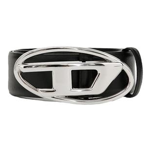 DIESEL迪赛 新款男女通用银色徽标黑色皮质腰带银泰百货 300217