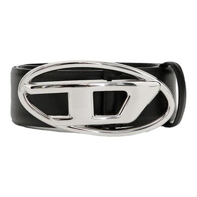 DIESEL迪赛徽标黑色皮质腰带