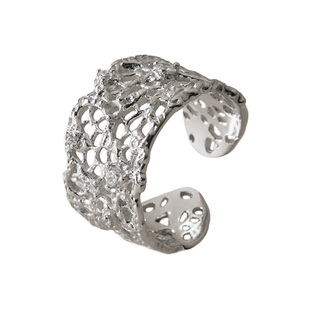 素图戒指925银列维斯蕾丝小众设计感食指戒轻奢高级感开口戒指环